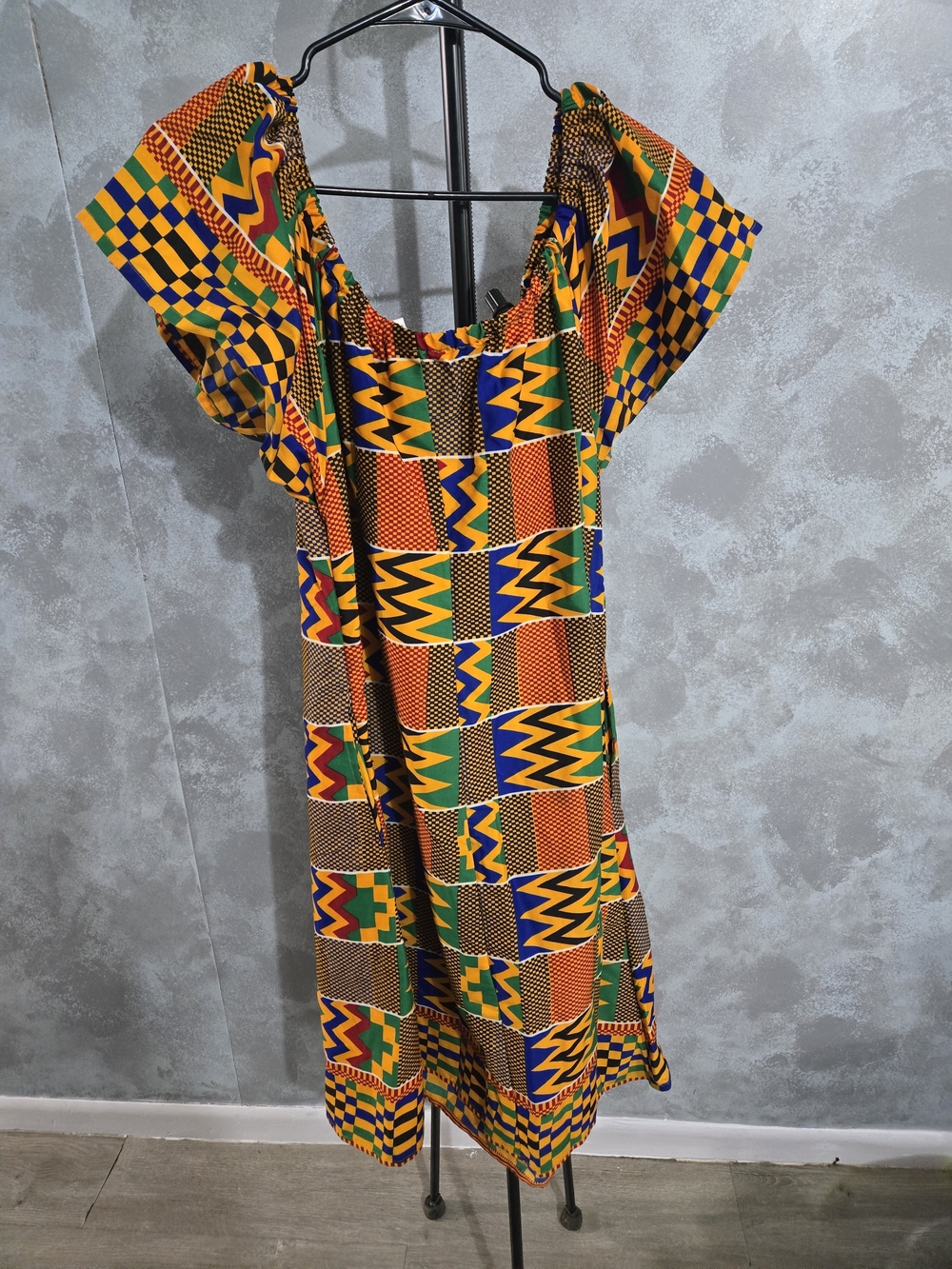 African-Inspired Midi Dress in Green, Yellow & Orange